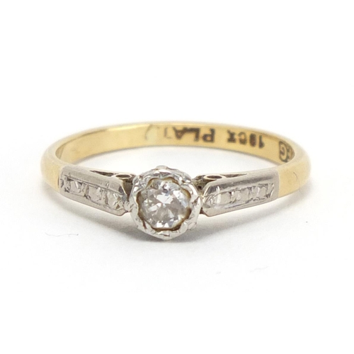 2302 - 18ct gold and platinum diamond solitaire ring, size J, approximate weight 2.2g