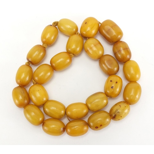 2362 - Amber coloured bead necklace, 56cm in length, approximate weight 146.5g