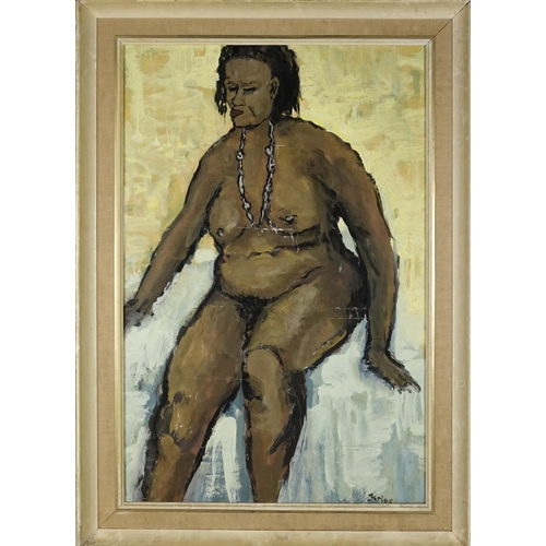 2167 - Portrait of a nude African female, watercolour and gouache on card, bearing a signature Krige, mount... 