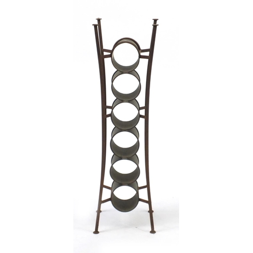 2023 - Industrial design copper and wrought iron six bottle wine rack, 80cm high