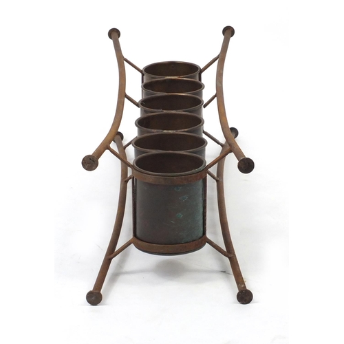 2023 - Industrial design copper and wrought iron six bottle wine rack, 80cm high