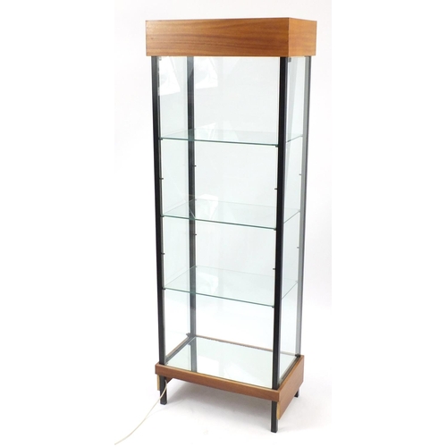 29 - Modern lightwood illuminated display case, with four shelves, 184cm H x 64cm W x 38.5cm D