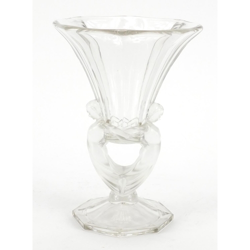 83 - Art Deco clear glass vase with figural support, 25cm high