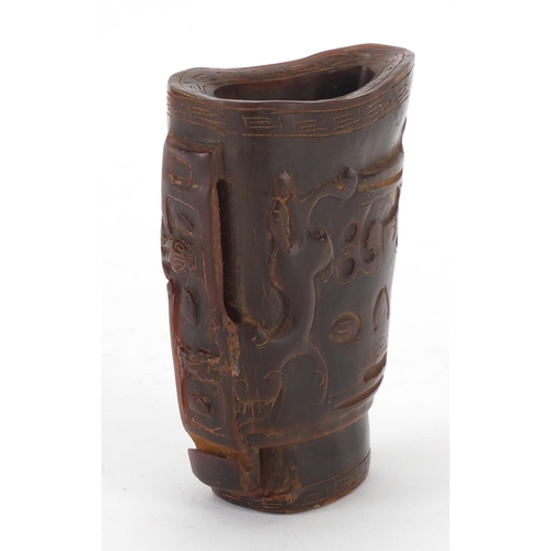 408 - Rhino horn style libation cup, 10cm high