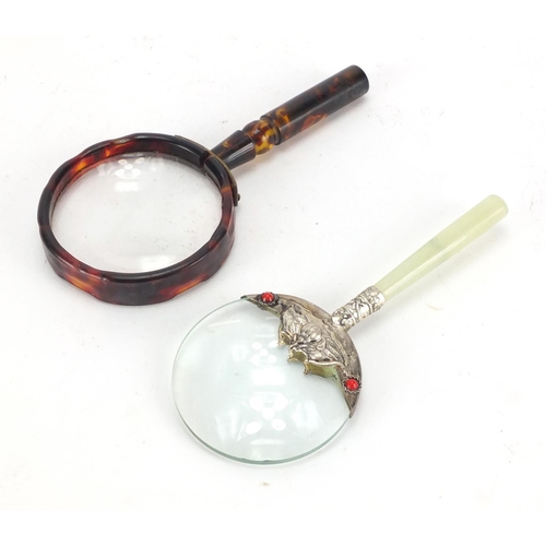 617 - Two magnifying glasses, the Chinese example with jade handle