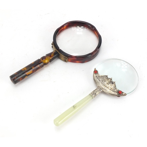 617 - Two magnifying glasses, the Chinese example with jade handle