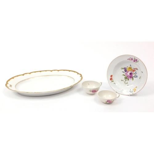 118 - 19th century Meissen porcelain bowl, two KPM cups and a platter with hand gilded decoration, the pla... 