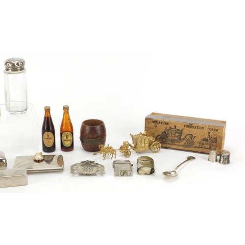 441 - Objects including silver topped bottle embossed with cherubs, Charles Horner silver thimble, Guinnes... 