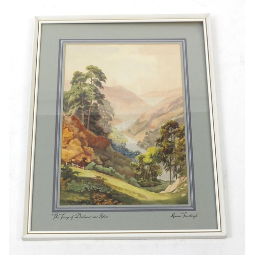 74 - River through mountain landscape, watercolour, the mount inscribed Marion Fairclough, The Fringe of ... 