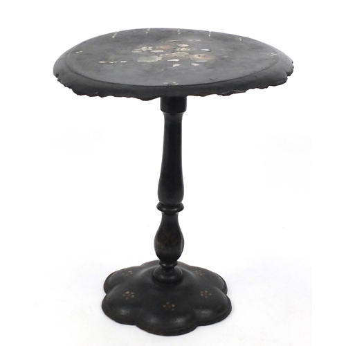 3 - Victorian Papier-mâché snap top table, with abalone inlay and hand painted decoration, 64cm H x 67cm... 