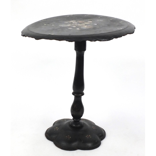 3 - Victorian Papier-mâché snap top table, with abalone inlay and hand painted decoration, 64cm H x 67cm... 