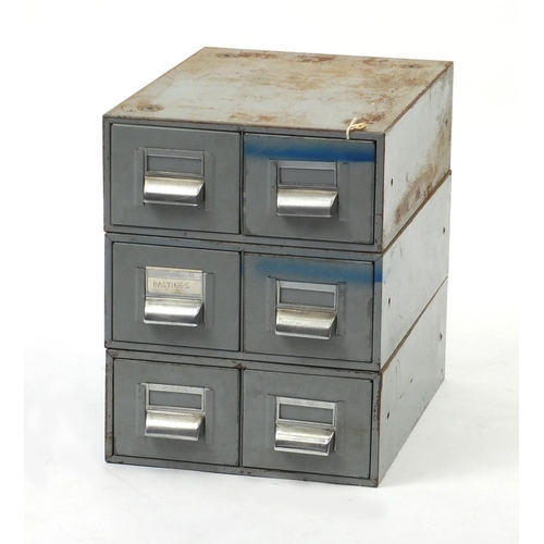 543 - Set of six industrial style filing drawers, 37cm H x 29cm W x 38cm D