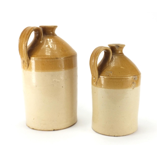 552 - Two stoneware advertising flagons for Rye and Battle, the largest 33cm high