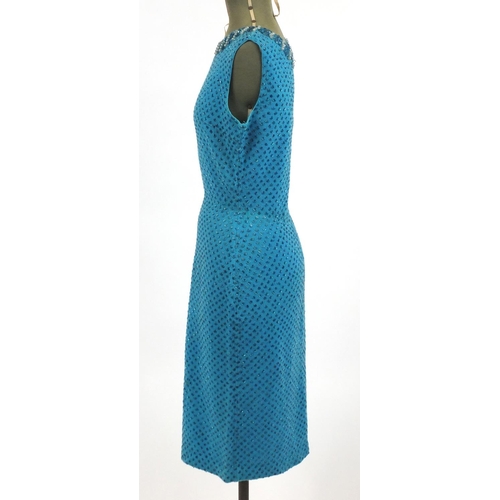 2182 - 1960's blue beaded dress