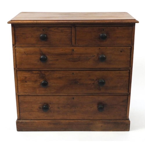 4 - Pine five drawer chest, fitted with two short above three long drawers, 92cm H x 94cm W x 45cm D