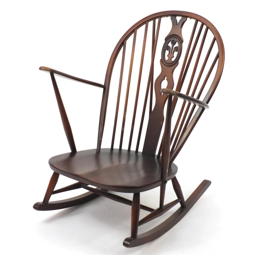 31 - Ercol elm stick back rocking chair, 94cm high