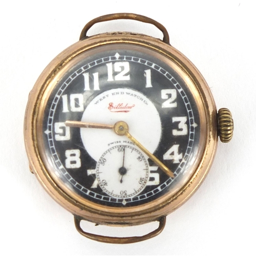 247 - Gold plated West End Watch Co. wristwatch, the enamelled dial marked Sillidan, 3.2cm in diameter