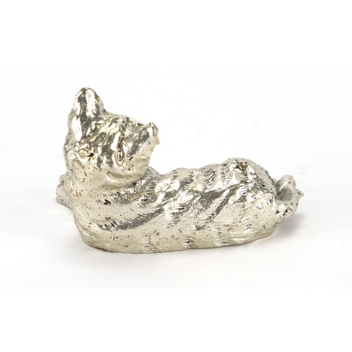 2242 - Italian 925 silver model of a seated cat, paper label to the base, 7.5cm wide, approximate weight 68... 