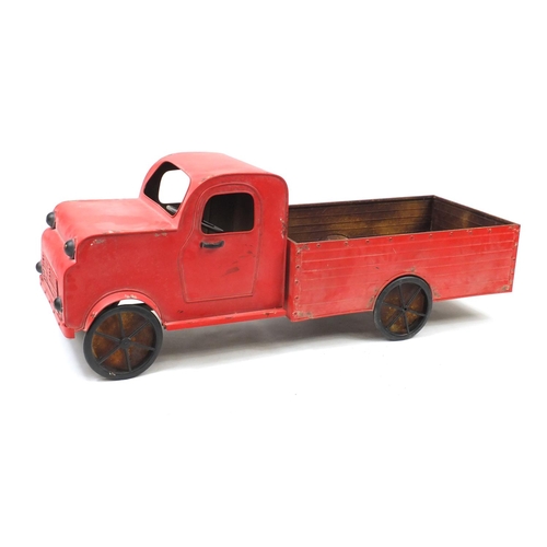 2012 - Large red painted metal truck garden planter, 155cm in length