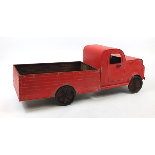 2012 - Large red painted metal truck garden planter, 155cm in length