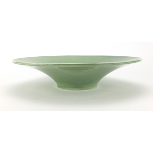 2108 - Chinese celadon glazed bowl with flared rim, 36cm in diameter