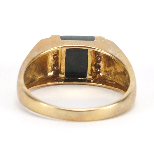2266 - 9ct gold bloodstone and diamond signet ring, size Y, approximate weight 6.5g