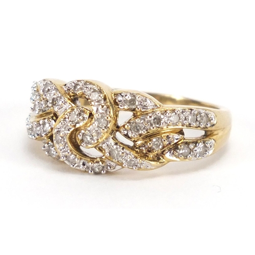 2299 - 9ct gold diamond knot design ring, size Q, approximate weight 3.4g