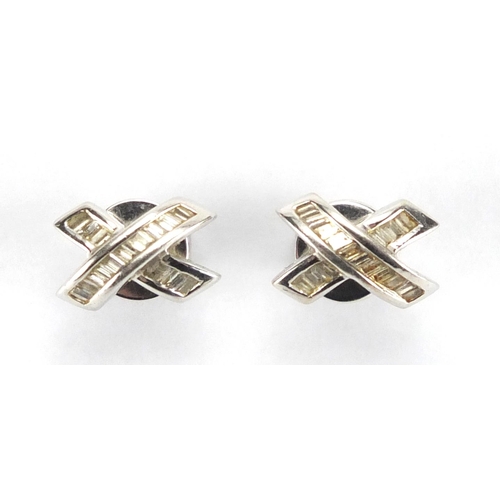 2285 - Pair of 18ct gold white gold diamond cross earrings, 1cm in length, approximate weight 3.4g