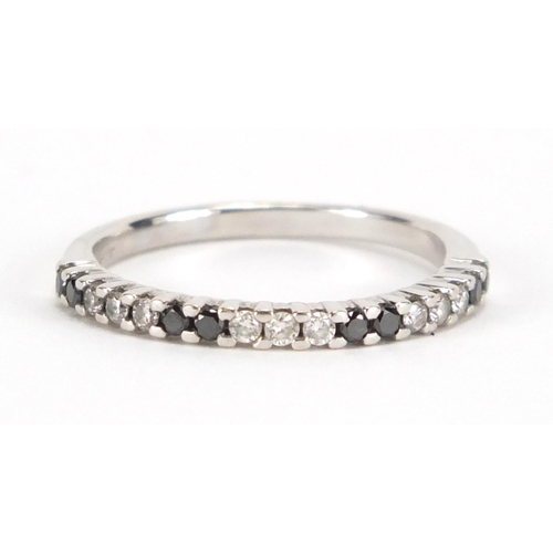 2298 - 14ct white gold, white and black diamond half eternity ring, size M, approximate weight 1.9g