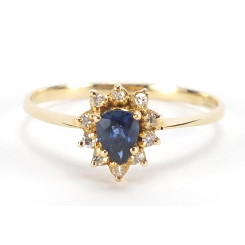 2334 - 14ct gold sapphire and diamond tear drop ring, size Q, approximate weight 1.6g