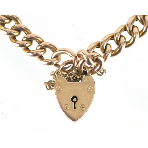 2265 - 9ct rose gold bracelet, with love heart shaped padlock, 18cm in length, approximate weight 18.0g
