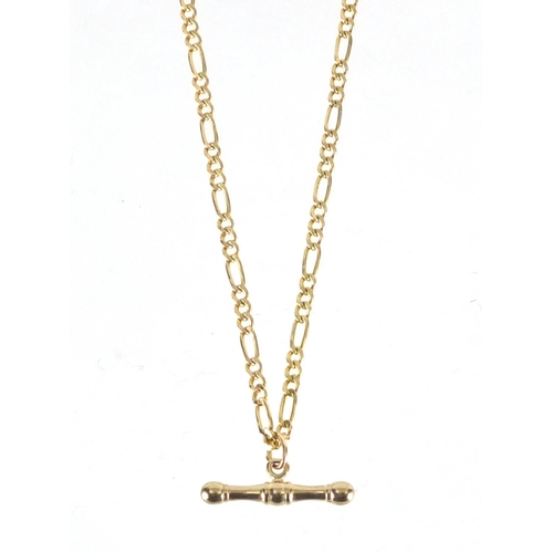 2292 - 9ct gold Figaro link necklace with T-bar pendant, 48cm in length, approximate weight 1.5g