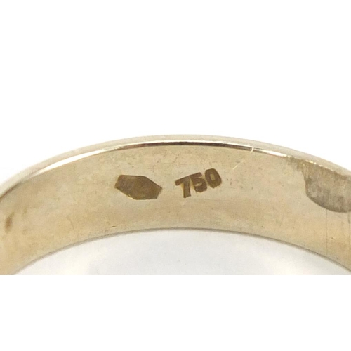 2293 - 18ct white gold wedding band with engraved decoration, size R, approximate weight 3.3g