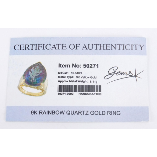 2284 - 9ct gold rainbow quartz ring, size N, approximate weight 8.3g