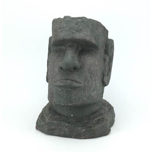 2128 - Stone effect Easter Island bust, 42cm high