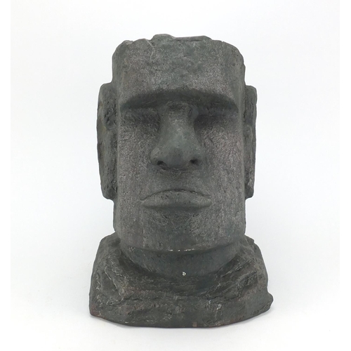 2128 - Stone effect Easter Island bust, 42cm high