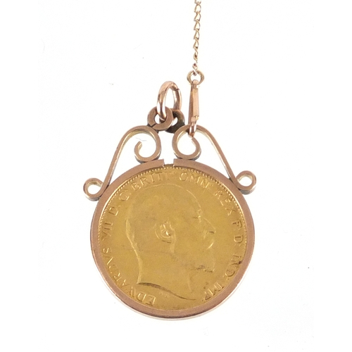 2257 - Edward VII 1907 gold half sovereign with 9ct gold pendant mount, approximate weight 5.9g