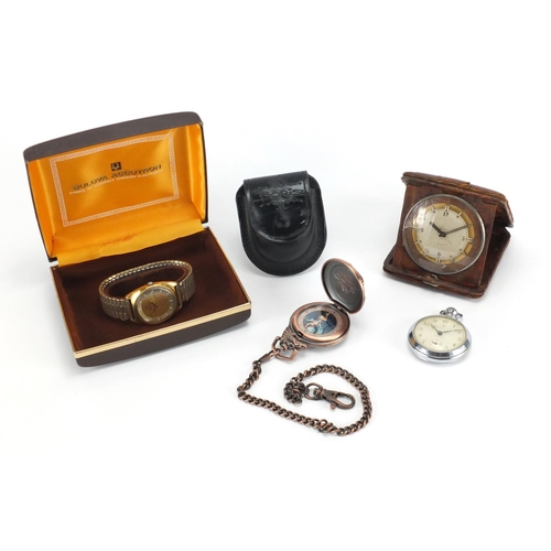 2371 - Watches including a vintage crocodile skin eight day travel clock, Bulova Accutron wristwatch and an... 