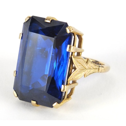 2283 - Large 9ct gold blue stone ring, size O, approximate weight 14.3g
