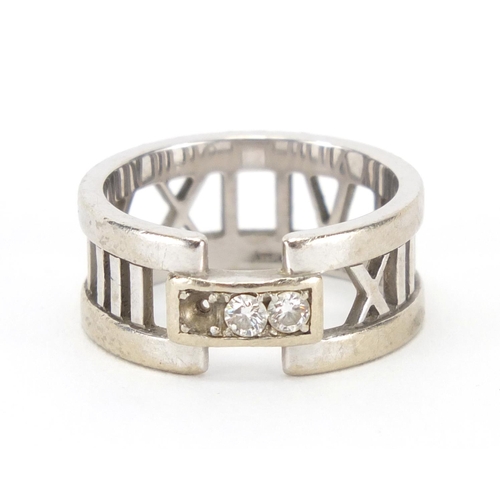 2274 - Tiffany & Co 18ct white gold diamond ring, with Roman numeral band, size M, approximate weight 7.1g