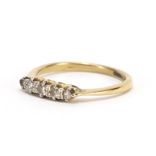 2289 - 18ct gold diamond five stone ring, size P, approximate weight 2.6g