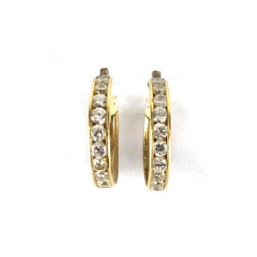 2348 - Pair of 9ct gold clear stone hoop earrings, 2.3cm in diameter, approximate weight 4.4g
