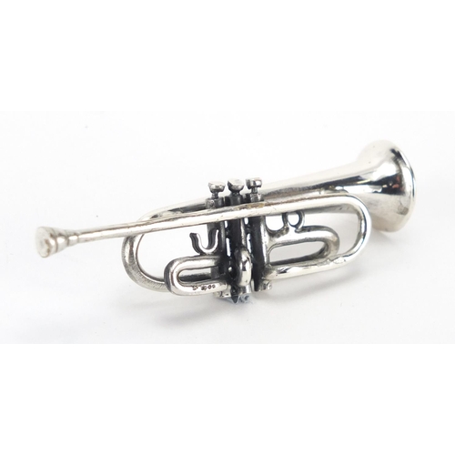 2355 - Silver trumpet brooch, 7cm in length, approximate weight 19.2g