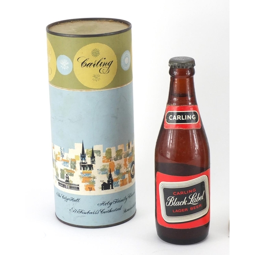 86 - Brass Cobra beer pump, two vintage Beamish boxes, bottle of Beamish Stout and bottle of Carling Blac... 