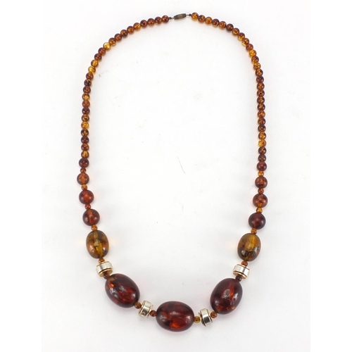 246 - Amber coloured bead necklace, 72cm in length, approximate weight 81.5g