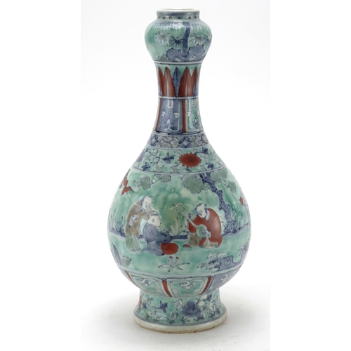 2032 - Chinese porcelain vase, hand painted with figures in a landscape, character marks to the base, 40.5c... 