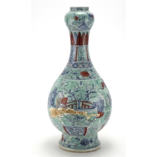 2032 - Chinese porcelain vase, hand painted with figures in a landscape, character marks to the base, 40.5c... 