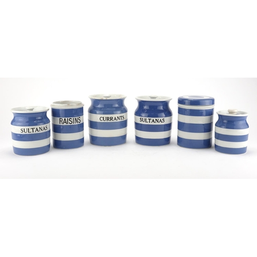 2085 - Six T G Green storage jars including raisins, currants and sultanas, the largest 15cm high