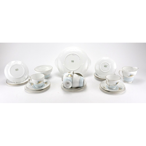 2121 - Shelley six place tea set decorated with feathers, numbered 14068