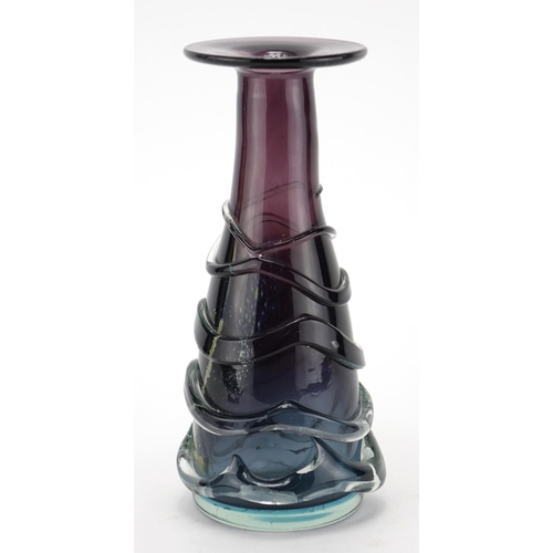 2035 - Mdina colourful glass vase with trailed design, 21.5cm high